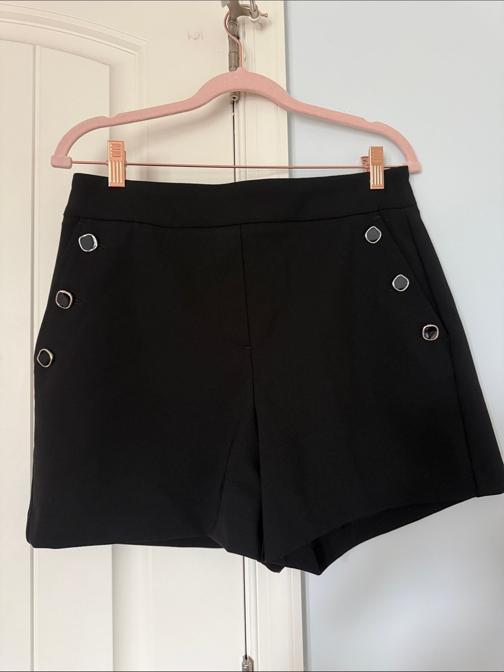 Rachel Zoe Black High-Waist Shorts with Silver Ring Details